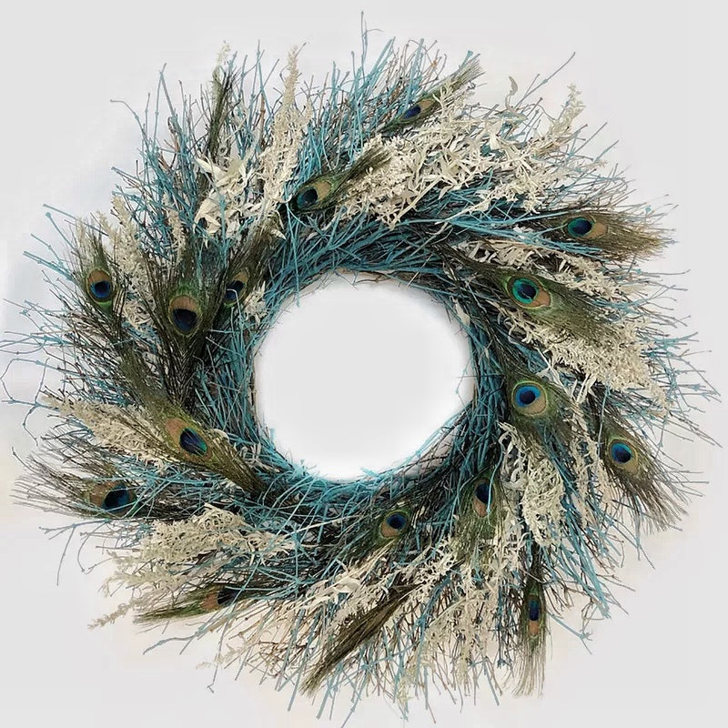 Dried Aqua Peacock Wreath