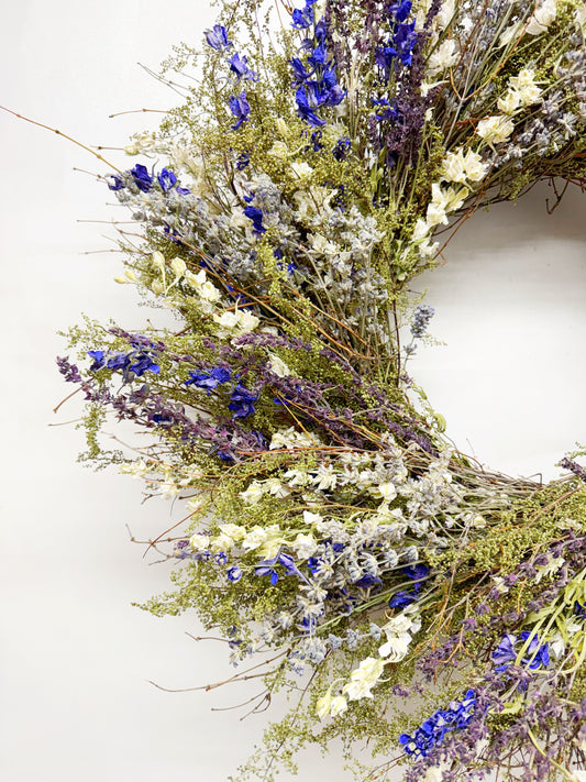 Dried Azure Larkspur Wreath