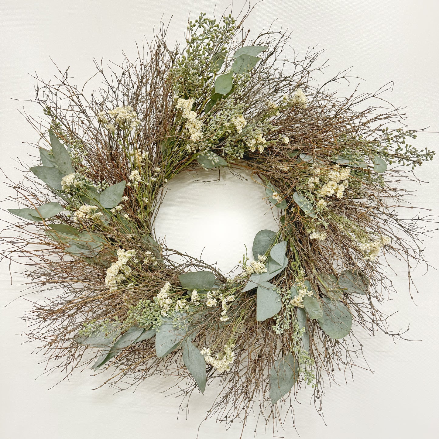 Dried Seeded Eucalyptus and Pearly Wreath