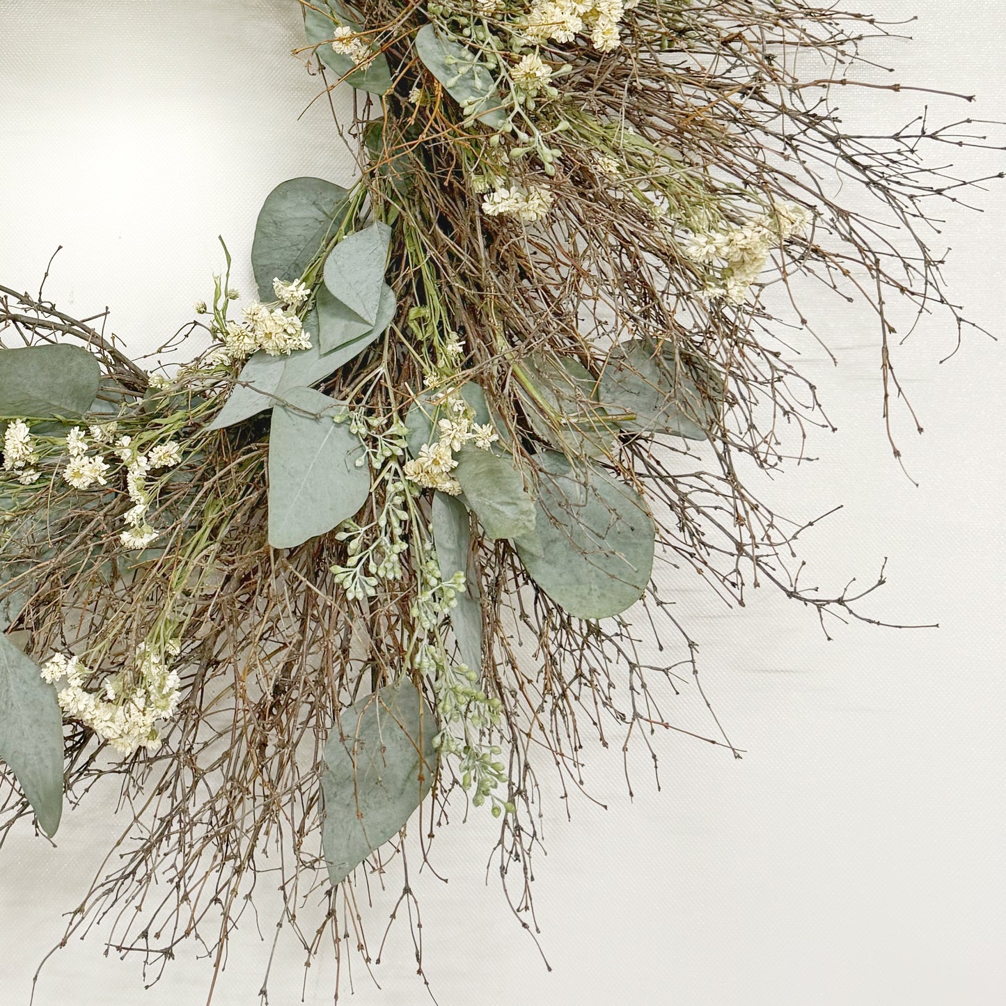 Dried Seeded Eucalyptus and Pearly Wreath