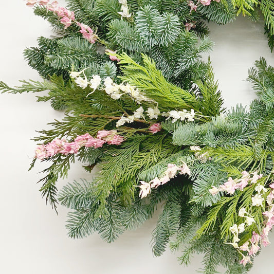 Fresh Evergreens Powder Pink Wreath