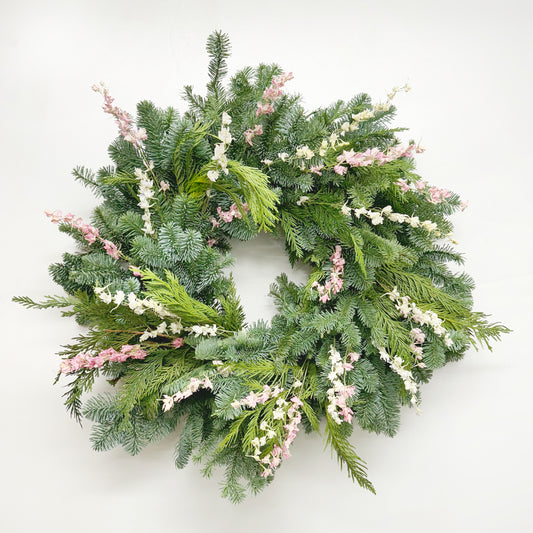 Fresh Evergreens Powder Pink Wreath