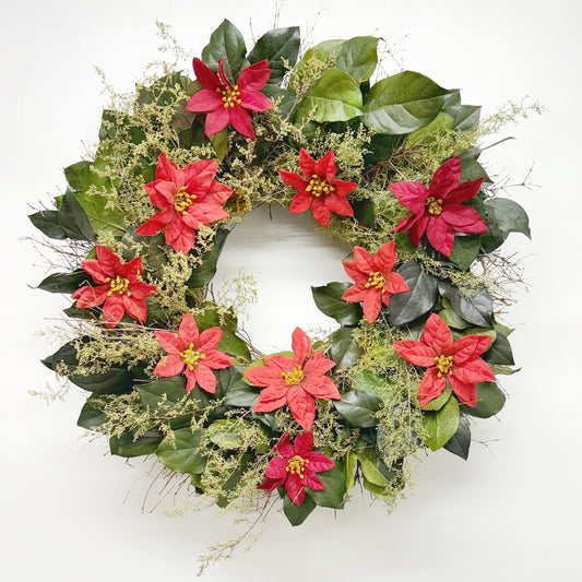 Dried and Preserved Leaves and Faux Poinsettia Wreath