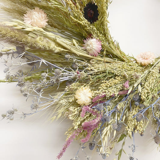 Dried Eryngium and Strawflowers Wreath