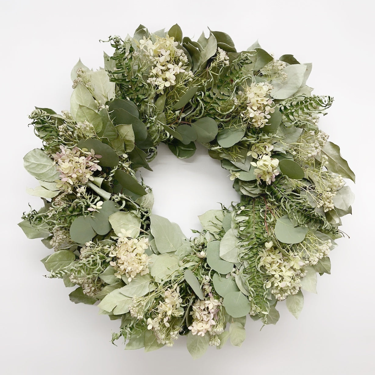 Dried Green Leaves and Hydrangea Wreath