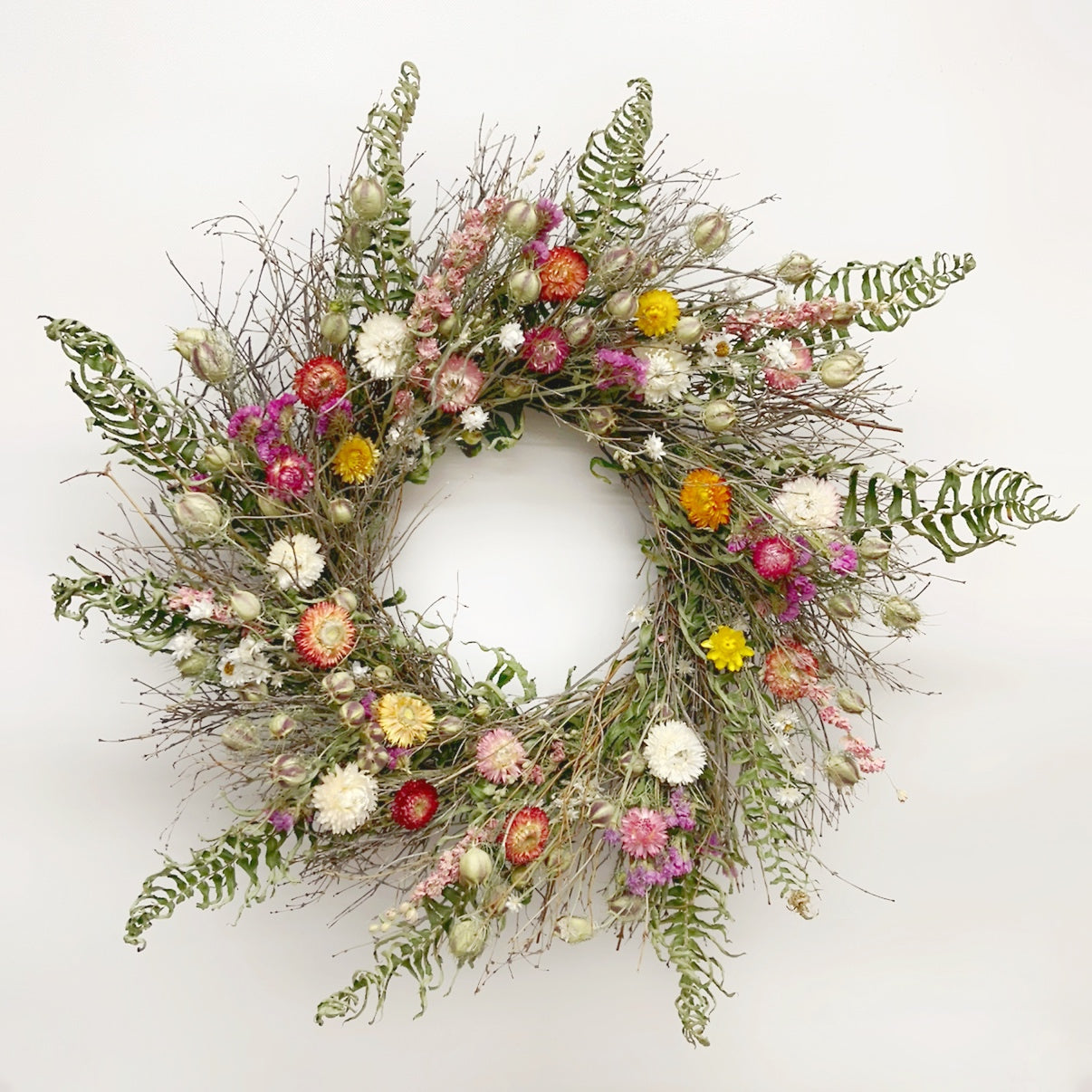 Dried Fern and Strawflowers Wreath