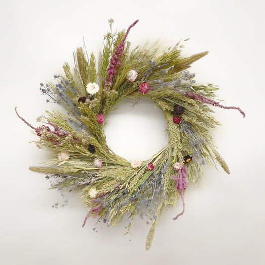 Dried Eryngium and Strawflowers Wreath